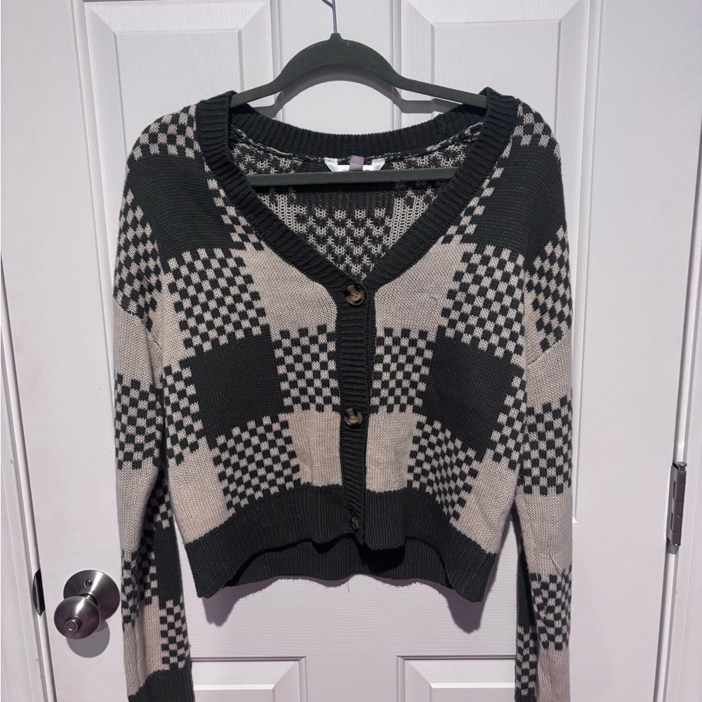No Boundaries Black and Gray Checkered Cardigan